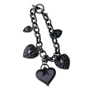 Unbranded Silver Hearts w/5-Piece Charm Fashion Jewelry Bracelet